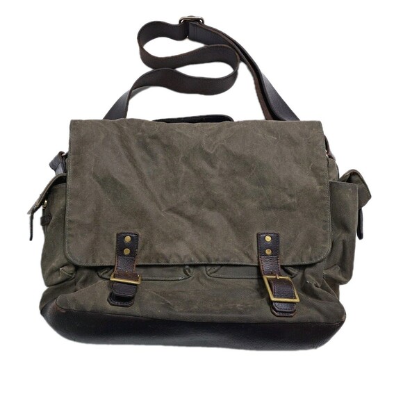 Ernest Alexander Messenger Bag Green Waxed Canvas Brown Leather Distressed NY - Picture 1 of 13